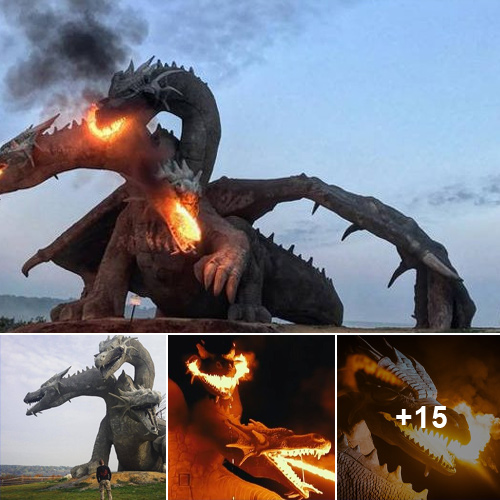 The village of Kamenka has revealed a colossal sculpture of a three-headed dragon that can shoot real fireballs.